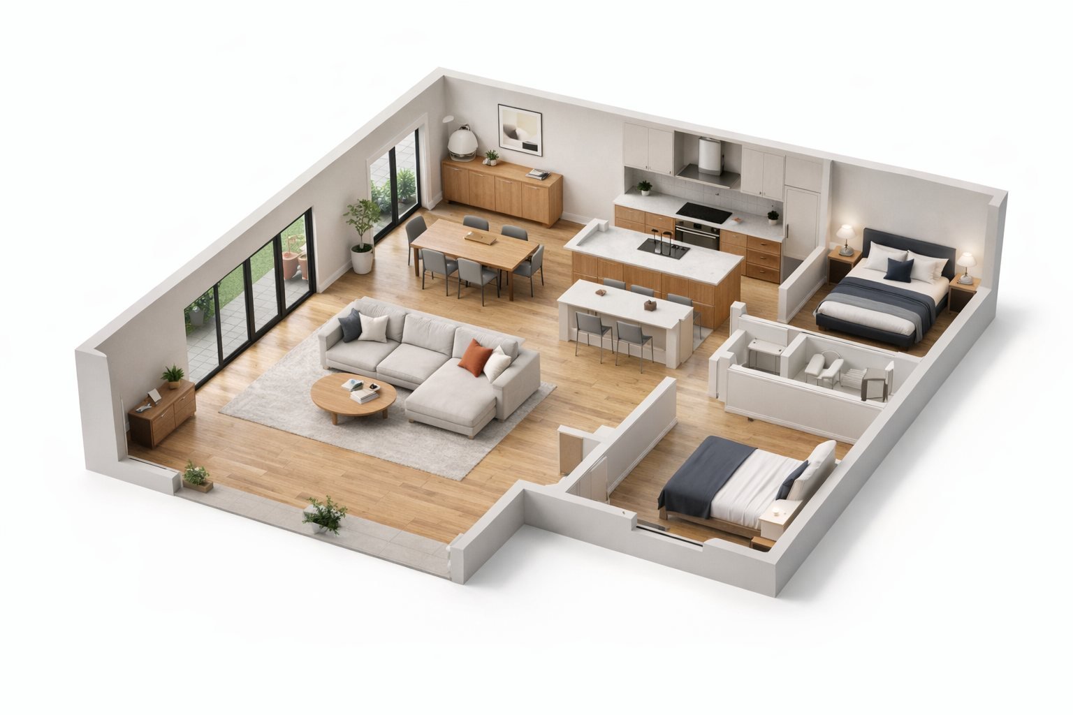 Representative three-dimensional BIM floor plan used for technical briefing